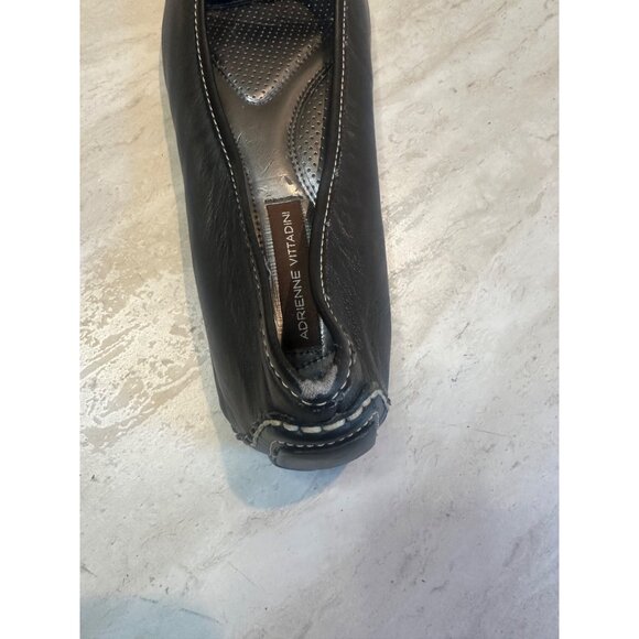 Adrienne Vittadini Black Leather Womens Flats 8M With Floral Toe Detail - Picture 10 of 11